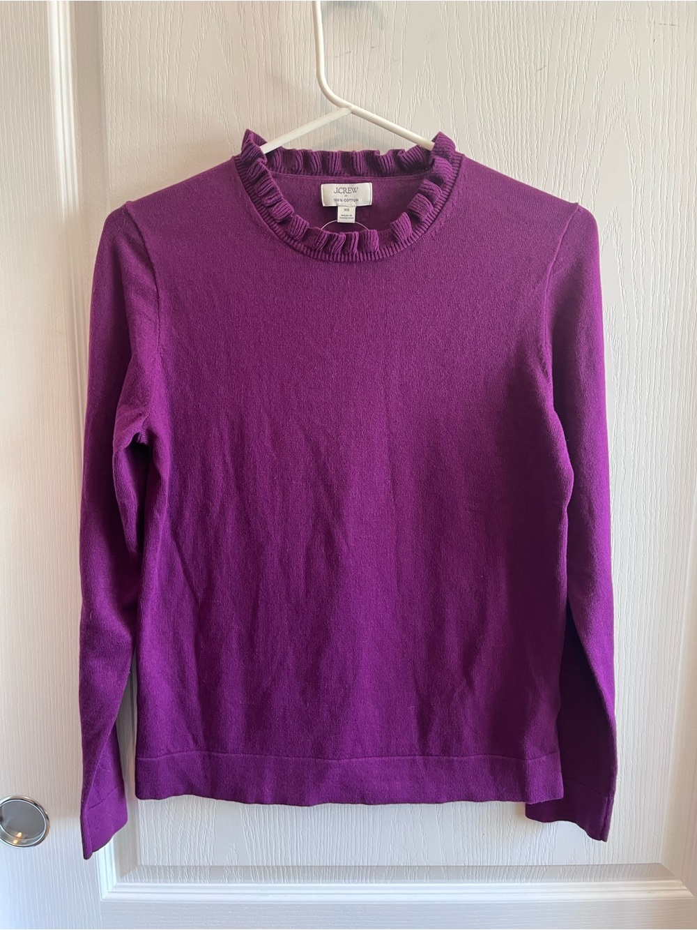 NWT J.Crew Ruffle Neck Cotton Knit Sweater Purple Berry XS BV341